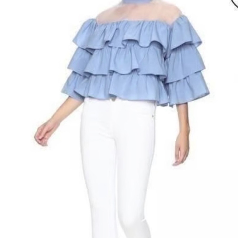 Chic Lavender Ruffle Off-Shoulder Blouse - Picture 3 of 3